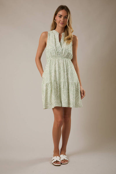 Sage & White Abstract Sleeveless Dress