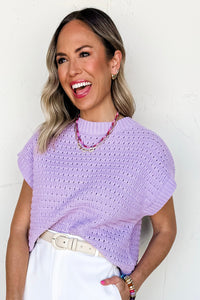 Lavender Pointelle Knit Short Sleeve Sweater