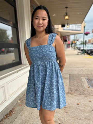 Dark Denim Floral Chambray Mini Dress