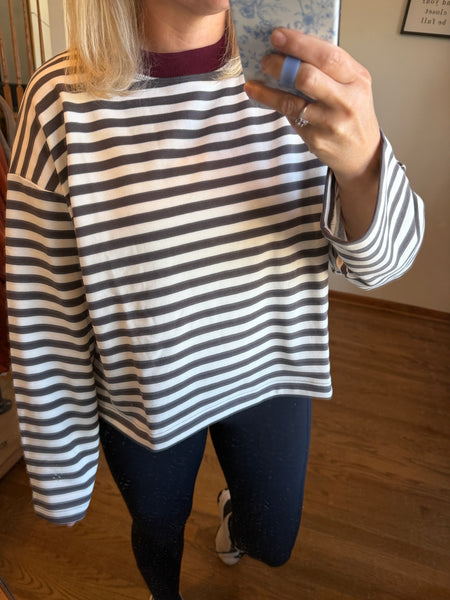 Charcoal Stripe Color-Block Trim Top