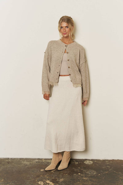 Lace Trim Exposed Seam Button Down Knit Cardigan