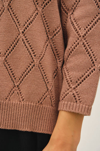 Marsala Pointelle Open Knit Cardigan
