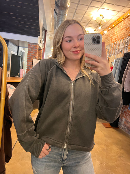 Ash Black Fleece Mineral Wash Zip Up Hoodie