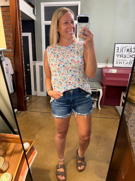 Ivory & Blue Floral Sleeveless Top