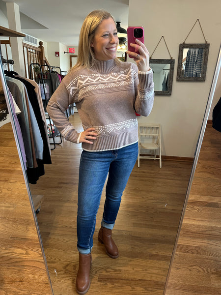 Mocha Mock Neck Nordic Sweater