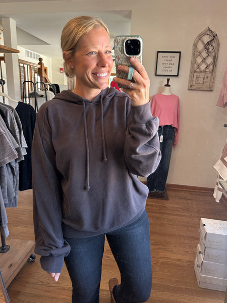 Dark Brown Mineral Wash Hooded Pullover