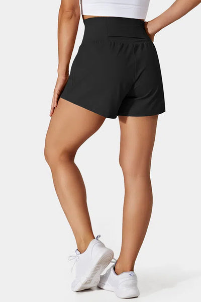Black Wide Waistband Shorts + Pockets