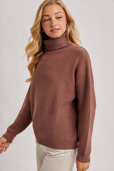 Mocha Ribbed Turtleneck Sweater
