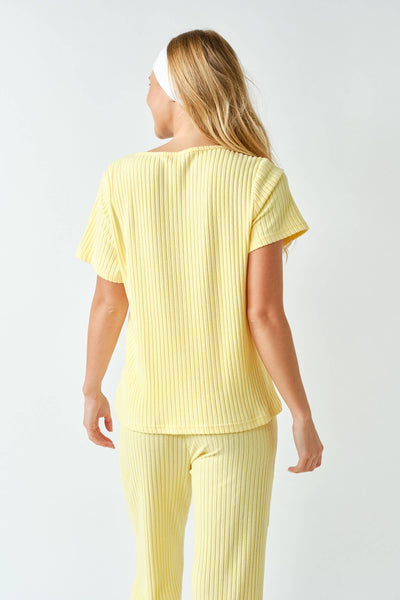 Yellow Glow Softcore Ribbed Lounge Pocket Tee