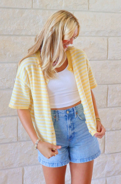 Butter Stripe Short Sleeve Cardigan