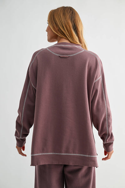 Rose Taupe & Ivory Stitchline Boxy Sweatshirt