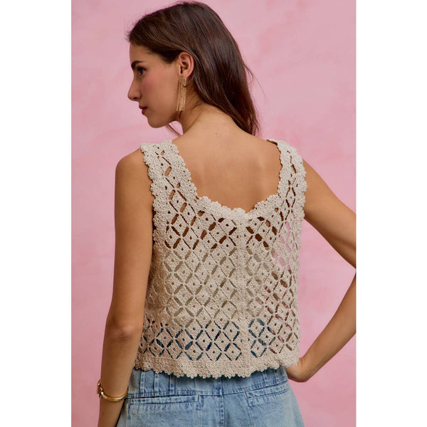 Sequins Embellished Diamond Crochet Lace Vest