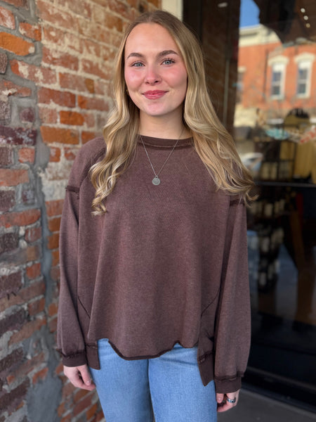 Mocha Mineral Wash Oversized Pullover