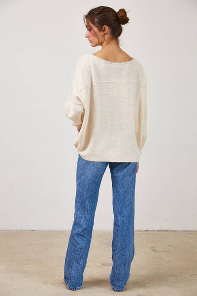 Cream Relaxed Soft Knit Boatneck Sweater