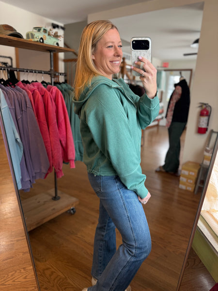 Dark Green Fleece Mineral Wash Zip Up Hoodie