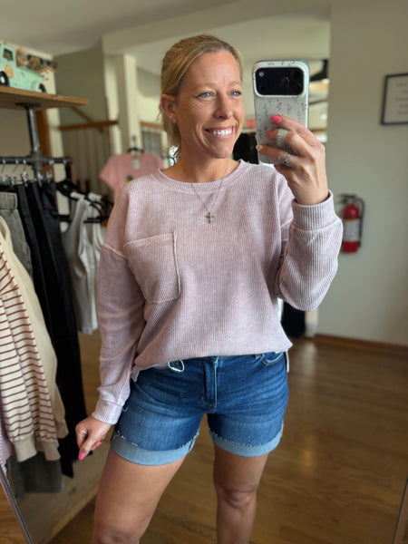 Risen High-Rise Cuffed Denim Shorts