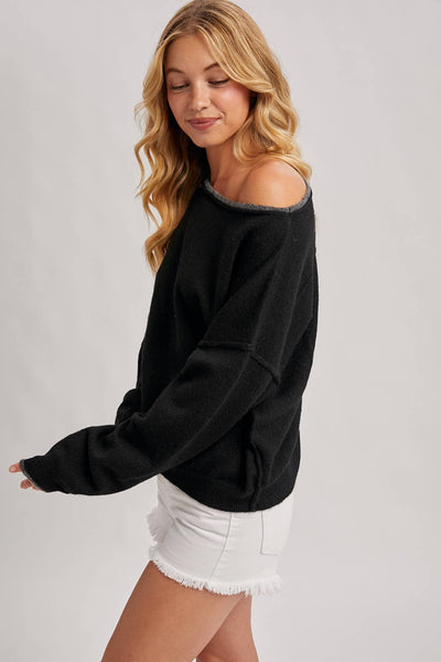 Black Boat Neck Soft Sweater