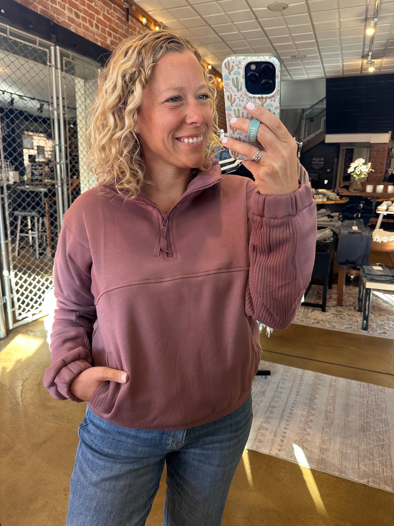 Rose Taupe Tundra Thermal Half-Zip