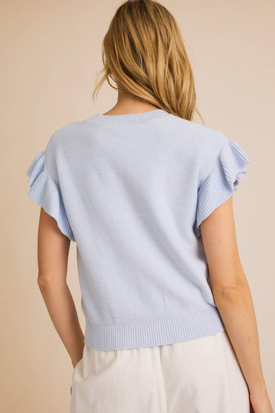 Baby Blue Ruffle Sleeve Knit Top