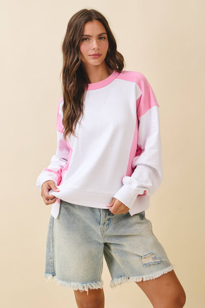 Pink & White Color-Block Top