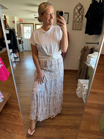 Taupe Paisley Maxi Skirt