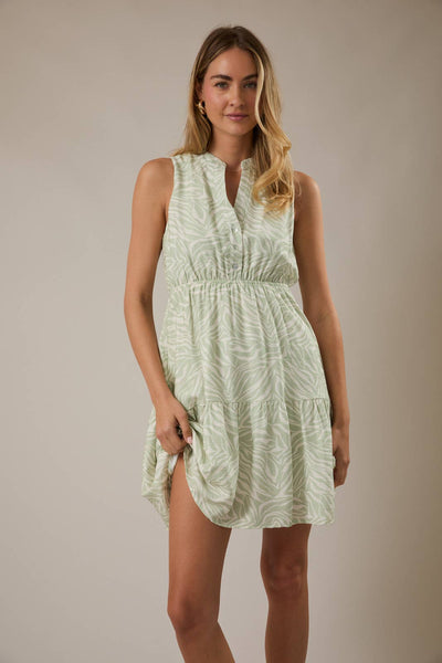 Sage & White Abstract Sleeveless Dress