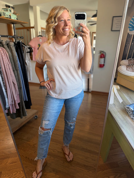 Taupe Pinstripe Short Sleeve Top