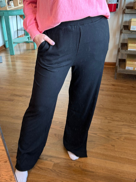 Black Ribbed Wide Leg Pants