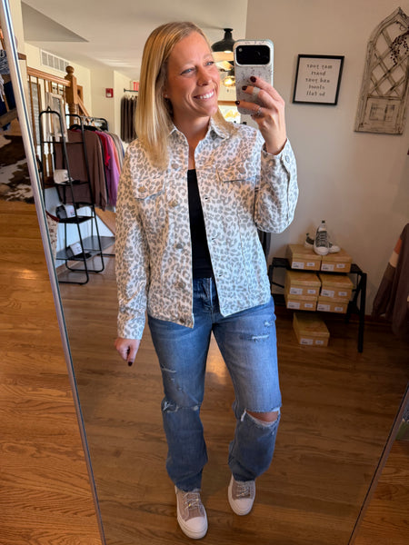 Leopard Printed Denim Jacket