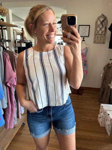 Navy Stripe Button Back Tank