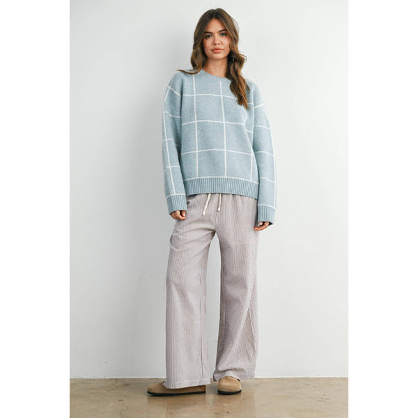 Blue Checkered Crewneck Sweater