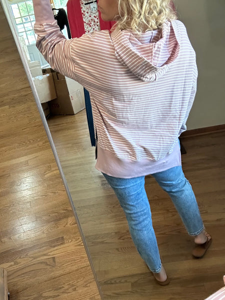 Dusty Lavender Stripe Oversized Hoodie With Thumbholes