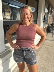 Ribbed Sweater Tank Top in Red Bean
