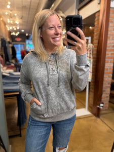 Black Mineral Wash Hooded Henley Top