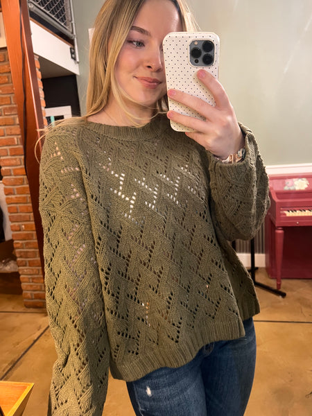 Olive Diamond Cut Sweater
