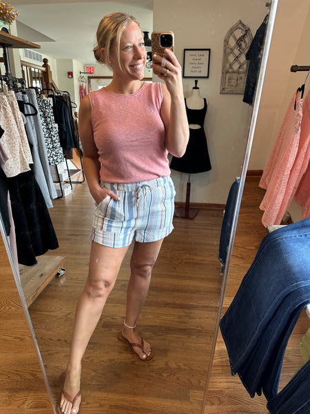 Denim Stripe Cotton Shorts
