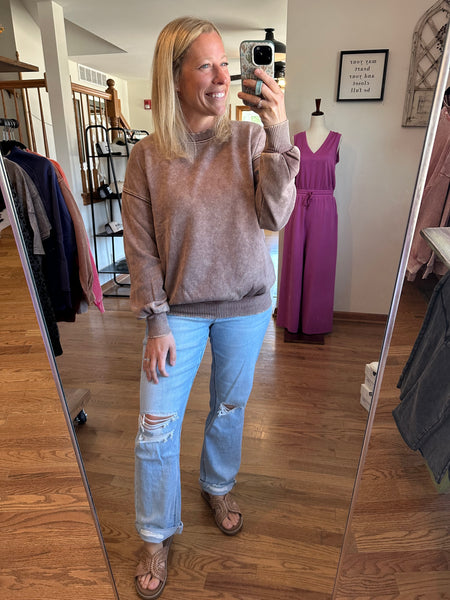 Chocolate Acid Washed Fleece Oversized Pullover