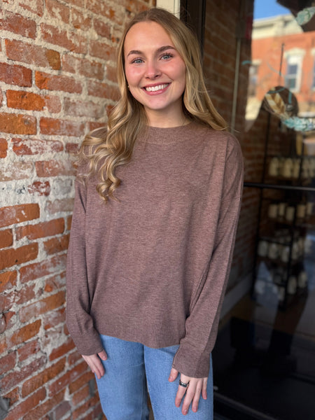 Mocha Soft Knit Crewneck Sweater