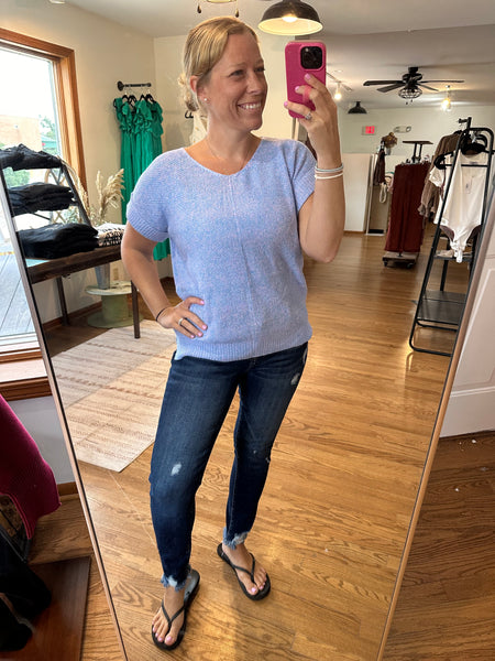 Periwinkle Lightweight Short Sleeve Sweater