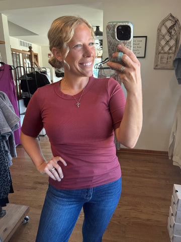 Burgundy Ultra Soft Basic Short Sleeve Top