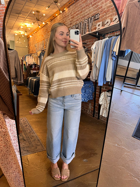 Taupe Stripe Textured Sweater