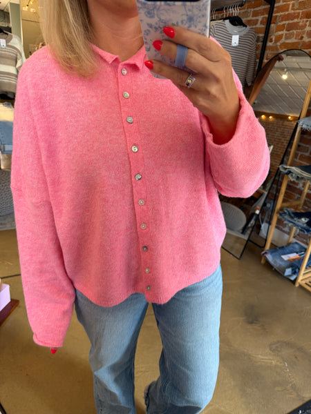 Strawberry Cream Oversized Button Down Cardigan