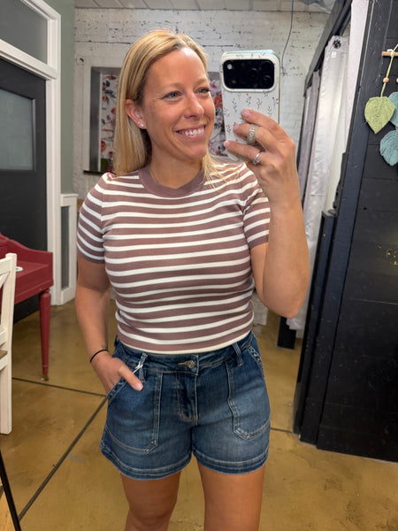 Cocoa Striped Short Sleeve Sweater