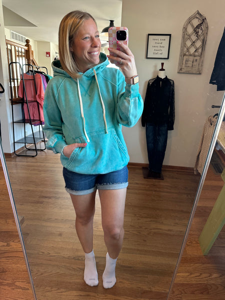 Mineral Wash Hoodie in Turquoise