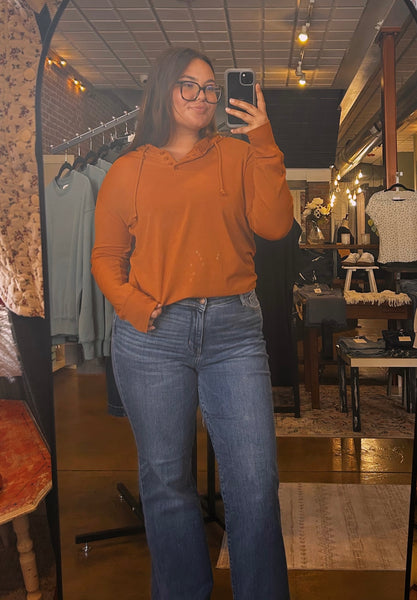 Burnt Amber Ridgeline Pima Cotton Henley Hoodie