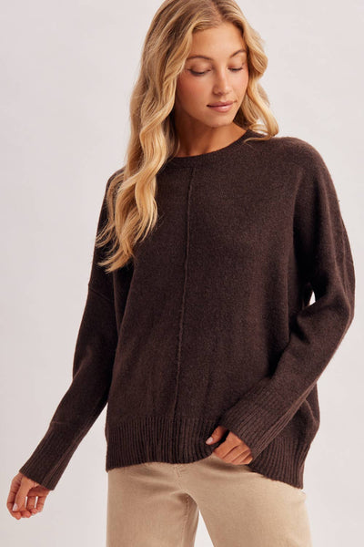 Chocolate Center Seam Oversized Knit Sweater