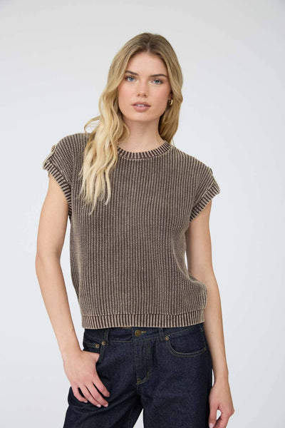 Dark Brown Back Button Knit Top