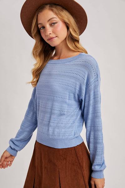 Light Blue Open Knit Pullover Top