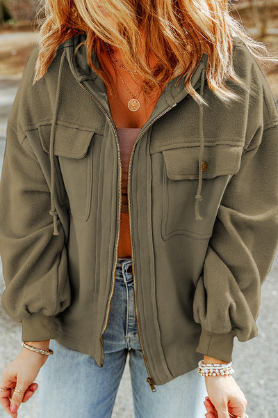 Olive Fleece Zip Jacket