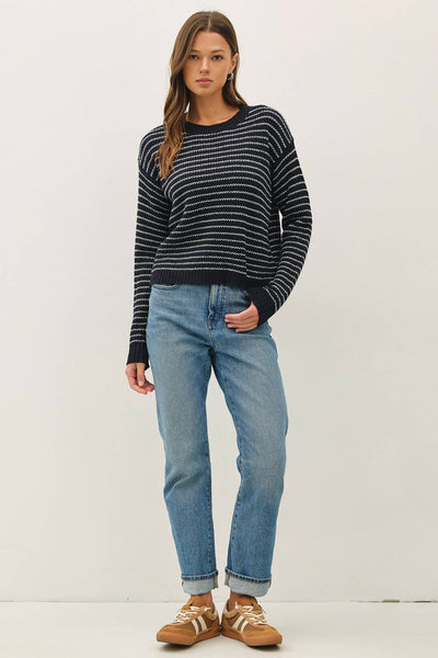 Navy Striped Waffle Knit Sweater